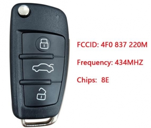 FOR Audi Q7 A6 remote flip key 433 MHz 8E chip 4f0837220m