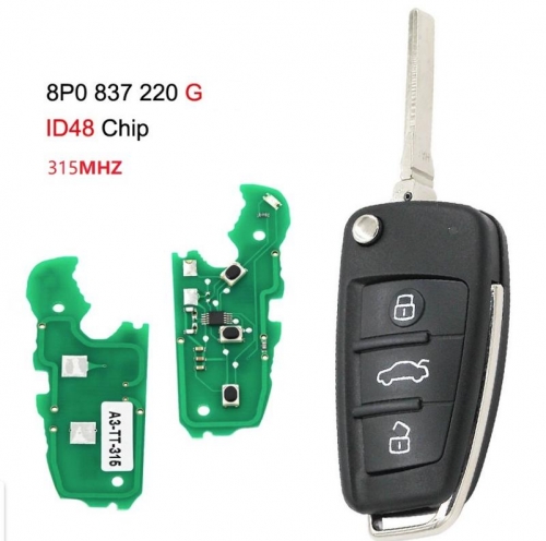 3 Buttons 315MHz ID48 Car Remote Key For Audi A3 S3 TT 8P0 837 220 E 8P0837220E 8P0 837 220 G