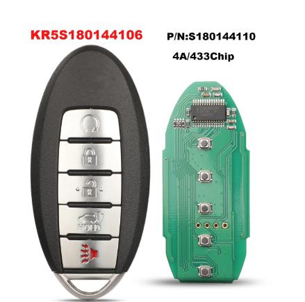 KR5S180144106 S180144110 For Nissan Rogue 2017 2018 4AChip 433Mhz Remote Car Key Keyless Go Smart 5BUTTONS