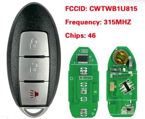 315Mhz ID46 Chip PCF7952 Chip Smart Card Auto Remote Key Fit For Nissan Sunny FCC CWTWB1U815