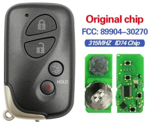 for Lexus ES, GS, IS, LS 2006+ Smart Key, 4Buttons, HYQ14AAB HYQ14AEM-0140 P1 94 4D-67, 315MHz 89904-30270 Keyless Go